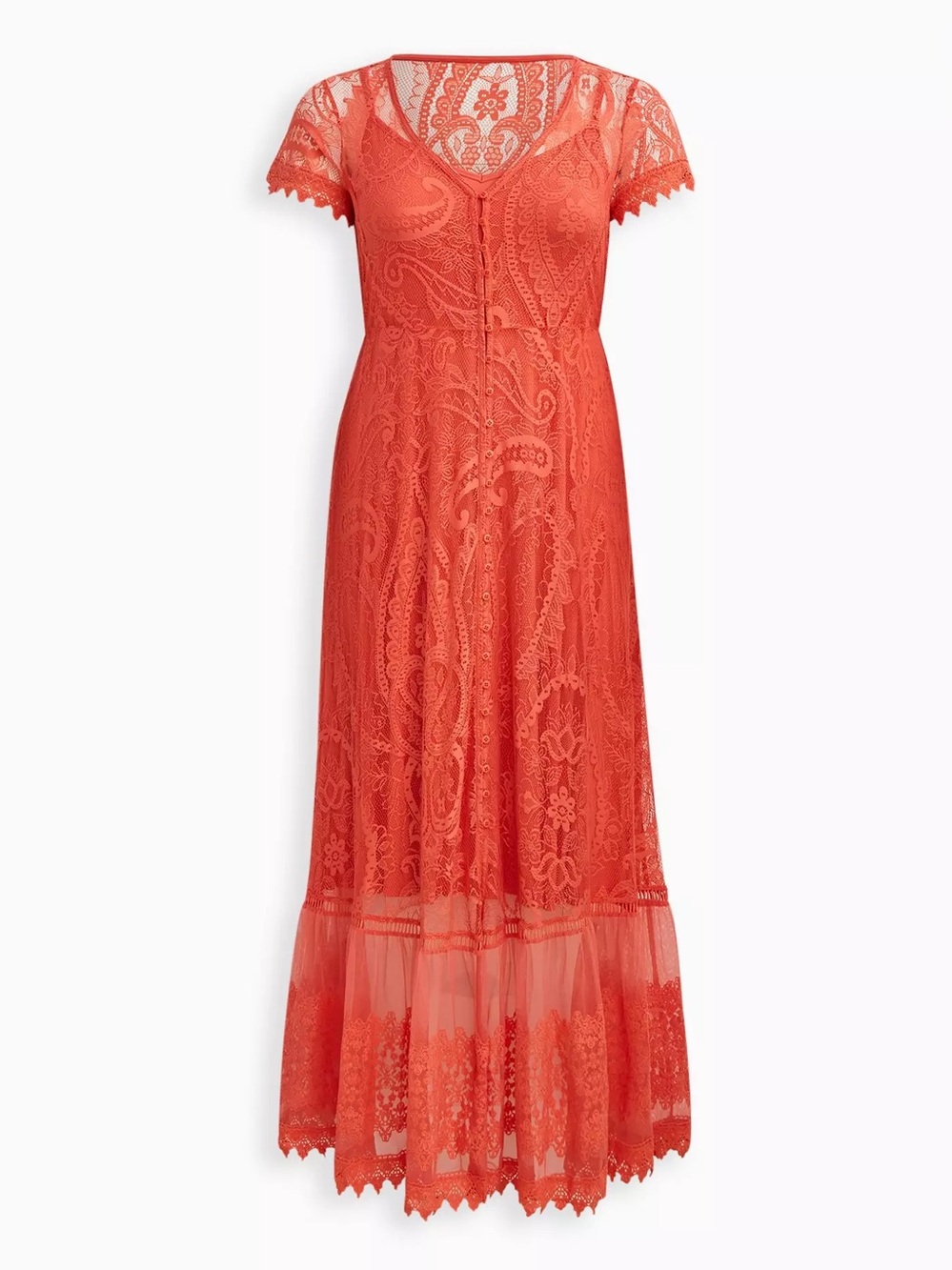 Torrid Coral Flowy Lace V-Neck Maxi Dress New with Tags 3X 22/24 - Picture 6 of 6